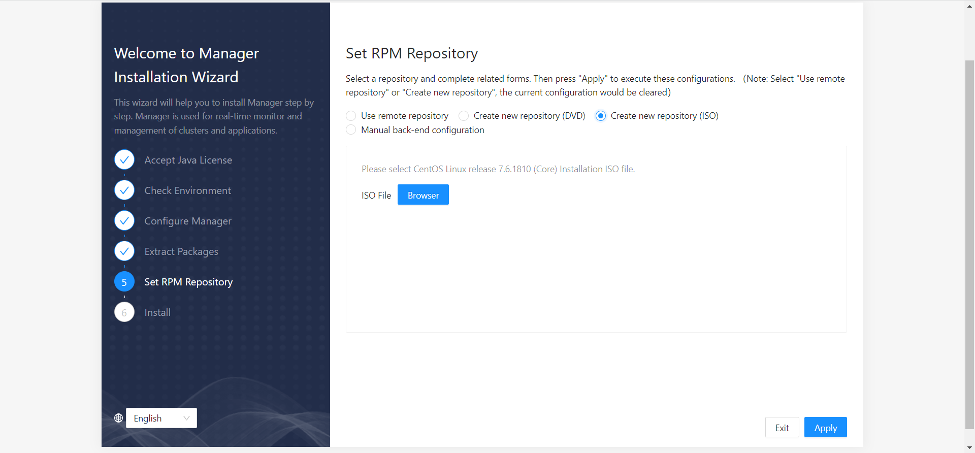 Figure 5-9 Set RPM Repository -- Create new RPM repository (ISO)