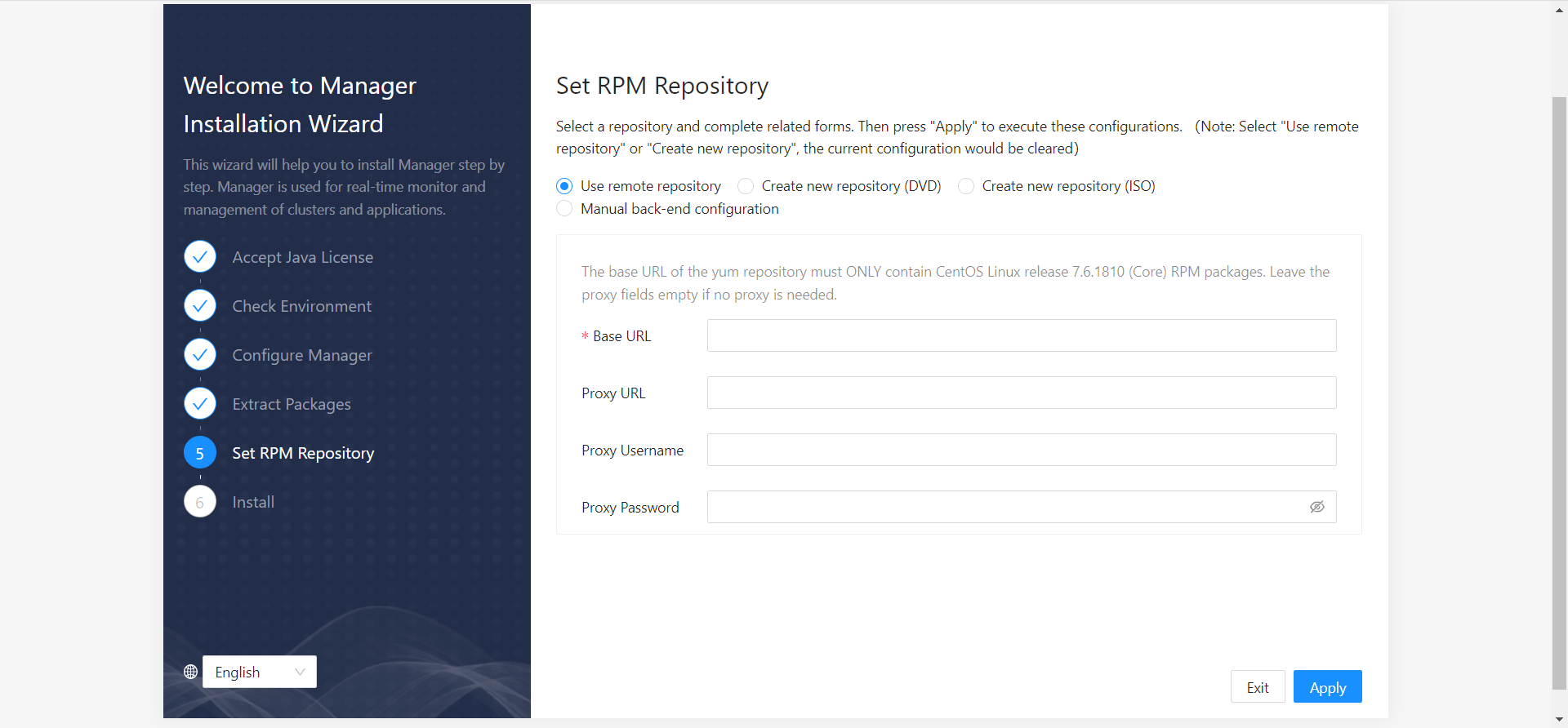 Figure 5-7 Set RPM Repository -- Use remote RPM repository