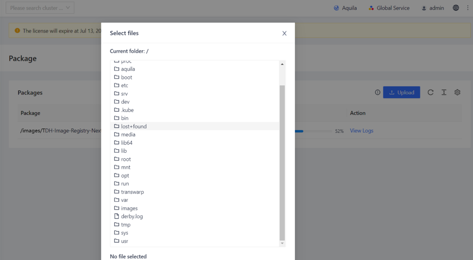 Figure 7-3 Upload and Select the Product Package